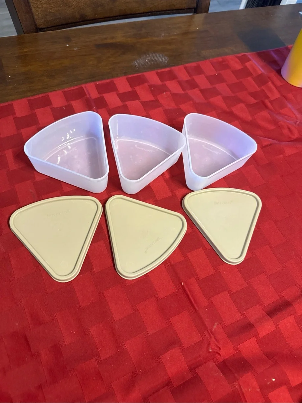 Triangle Snack Containers with Beige Lids - Set of 3